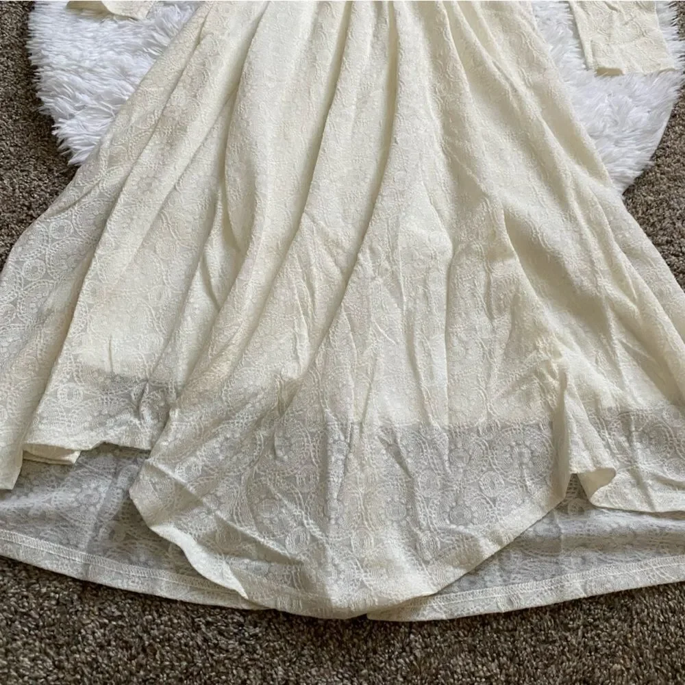 JNSQ Dress Cream Long Sleeve Wool Blend Maxi Cottage‎ Core Farmhouse Prairie 6